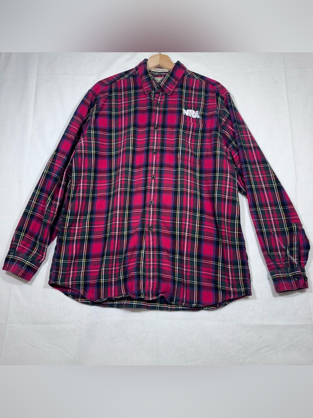 Vintage L.L.Bean Scotch Plaid Flannel Shirt Mens Large Embroidered with NRA